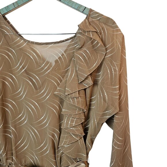 Vintage 1960's Kay Kipps New York Sheer Flowy Tan Polka Dot Evening Maxi Dress - Picture 3 of 10